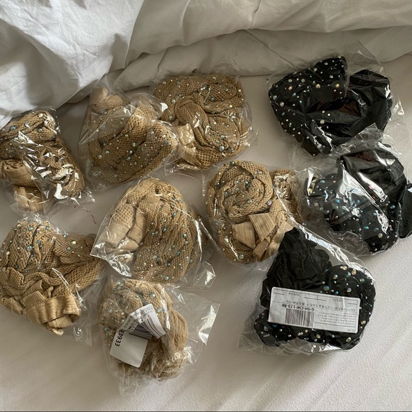 New Rhinestone Fishnet Tights Pantyhose BLACK TAN - Picture 9 of 9